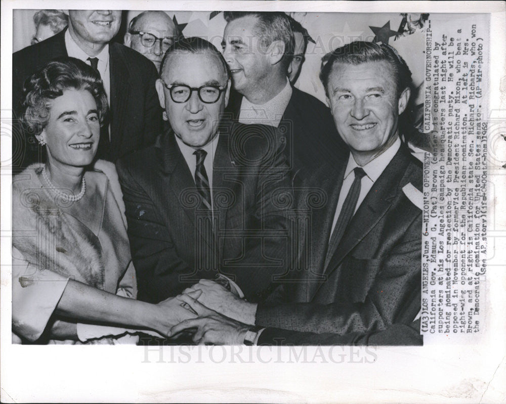 1962 Press Photo California Governor Brown Nominated Reelection Democratic Party - Historic Images