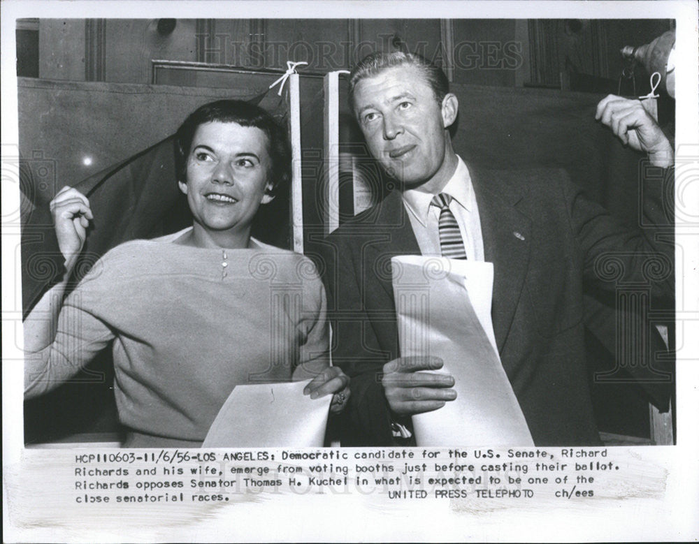 1956 Press Photo Dem Candidate for US Senate Richard Richards and His Wife - Historic Images