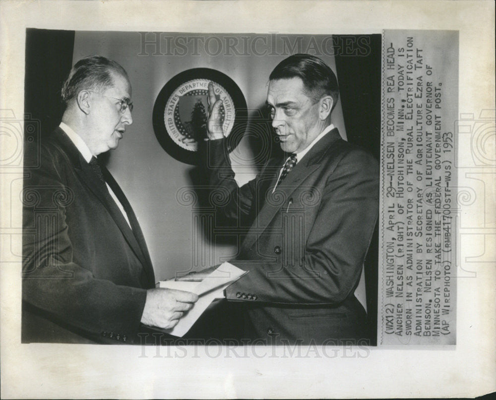 1953 Press Photo Rea Headancher Nelsen Administrator of Rural Electrification - Historic Images