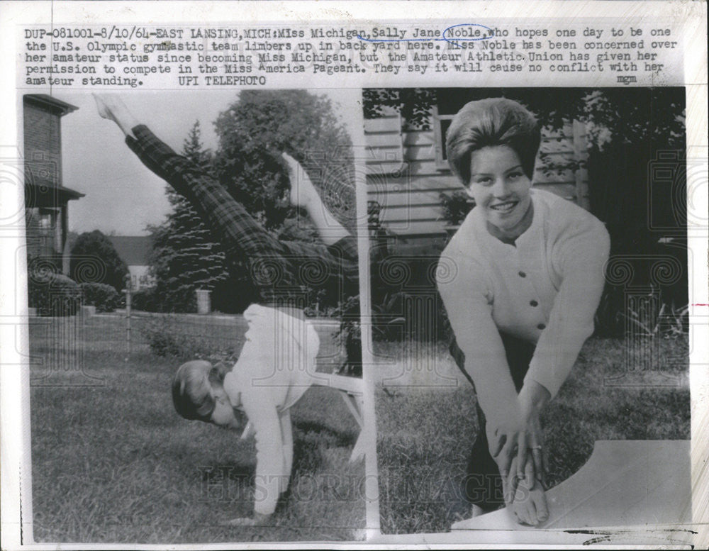 1964 Press Photo Miss Michigan Sally Jane Noble Gymnast Lansing - Historic Images