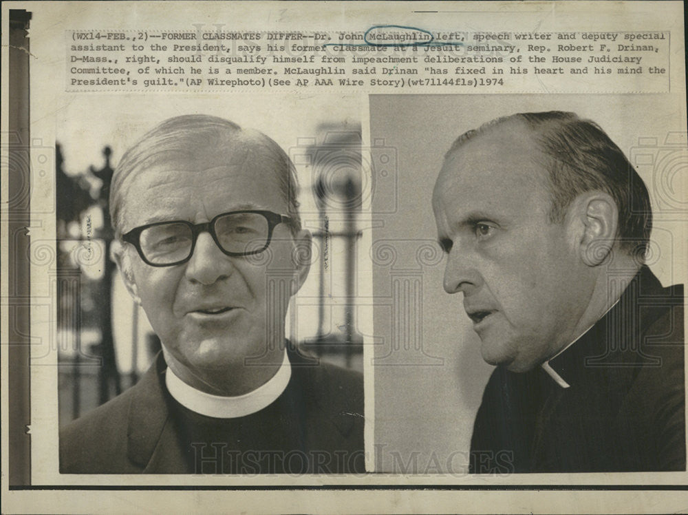 1974 Press Photo Dr. John McLaughlin speech writer Jesuit seminary Rep. Drinan - Historic Images