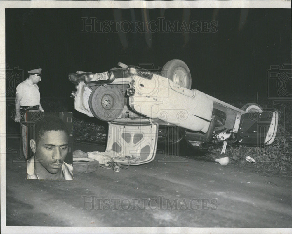 1958 Press Photo Hugh Richardson involved in chase after robbery, crashed car - Historic Images