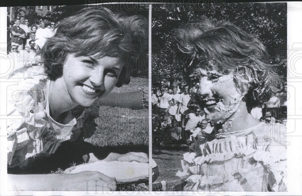 1962 Press Photo Patty Richardson competes in pie-eating contest - Historic Images