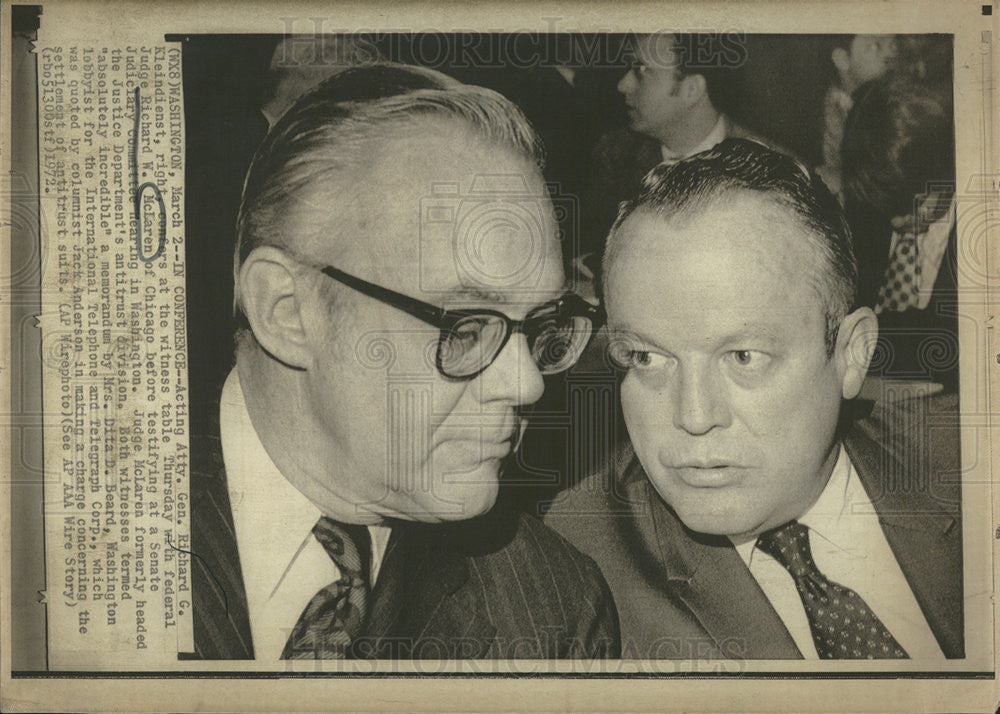 1972 Press Photo Attorney General Richard Kleindienst Federal Judge McLaren - Historic Images