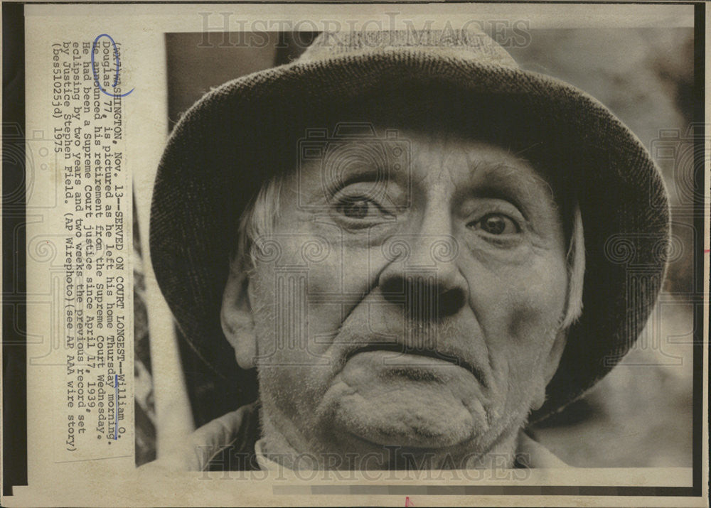 1975 Press Photo William O. Douglas he is retireing from the Supreme Court - Historic Images