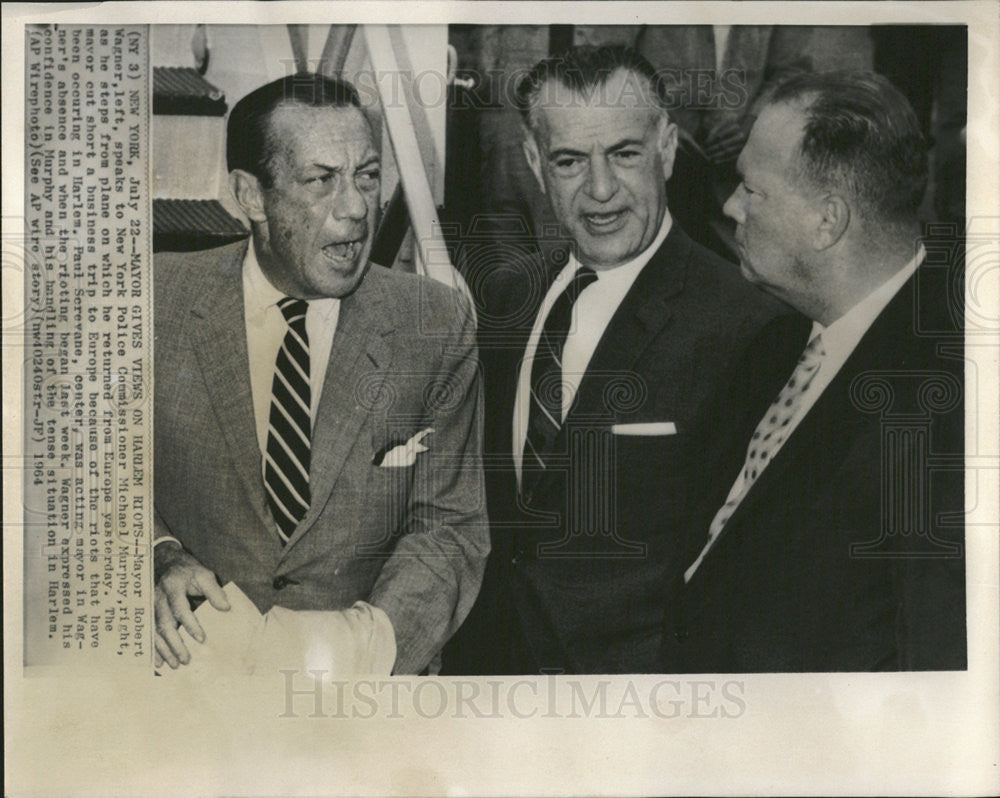 1964 Press Photo Robert Wagner, Michael Murphy &amp; Paul Screvane. - Historic Images