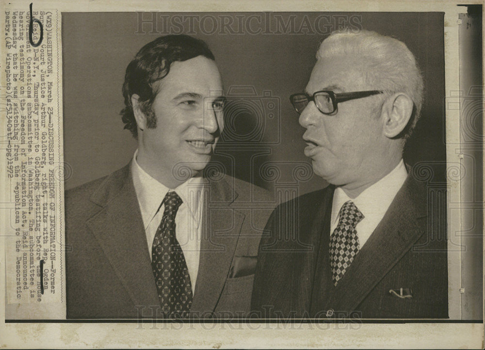 1972 Press Photo Former Supreme Court Justice Goldberg &amp; Rep Reid (D-NY) - Historic Images