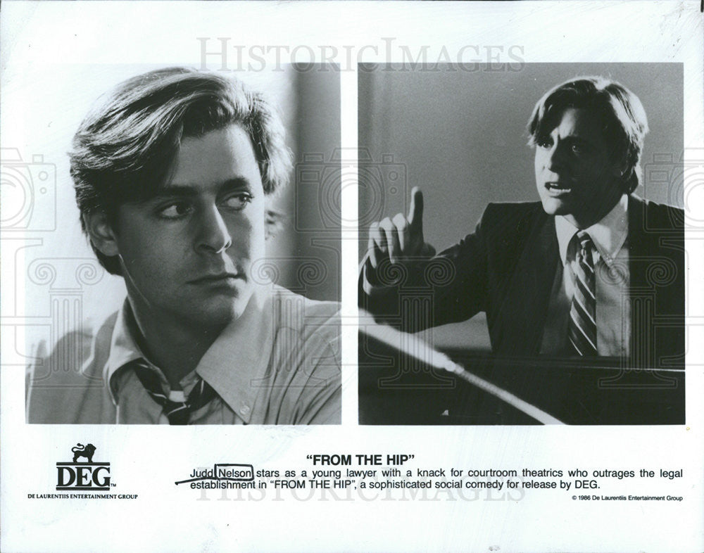 1987 Press Photo Judd Asher Nelson Actor as lawyer &quot;From The Hip&quot; Comedy Drama - Historic Images