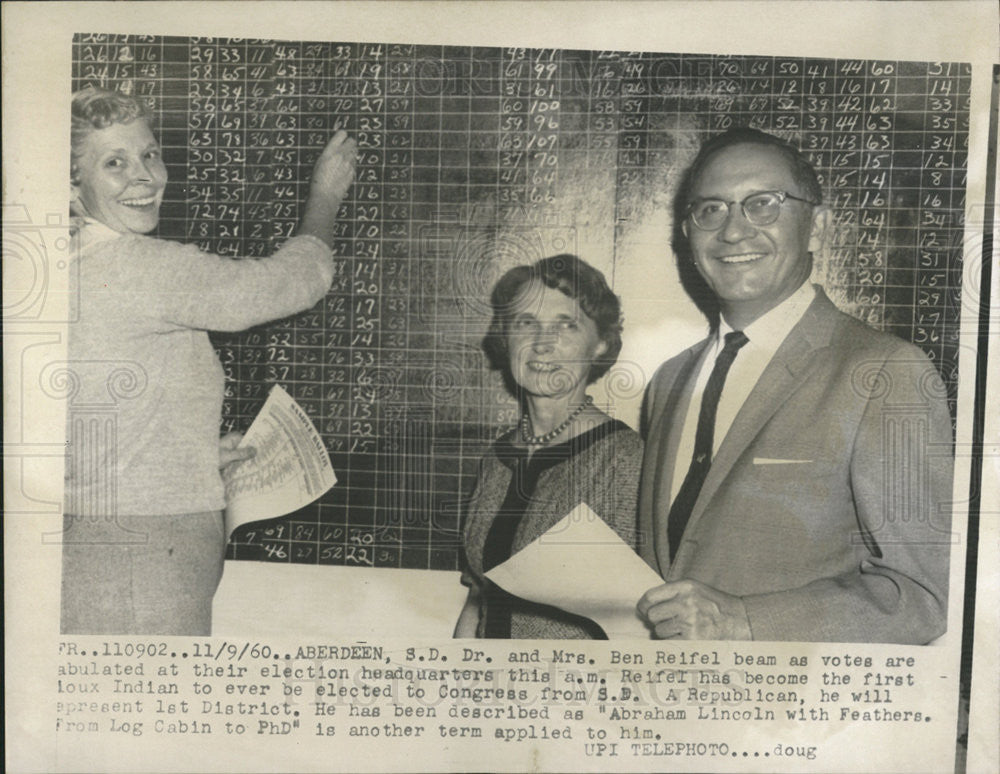 1960 Press Photo Dr. and Mrs. Ben Reifel, first elected Indian to Congress - Historic Images