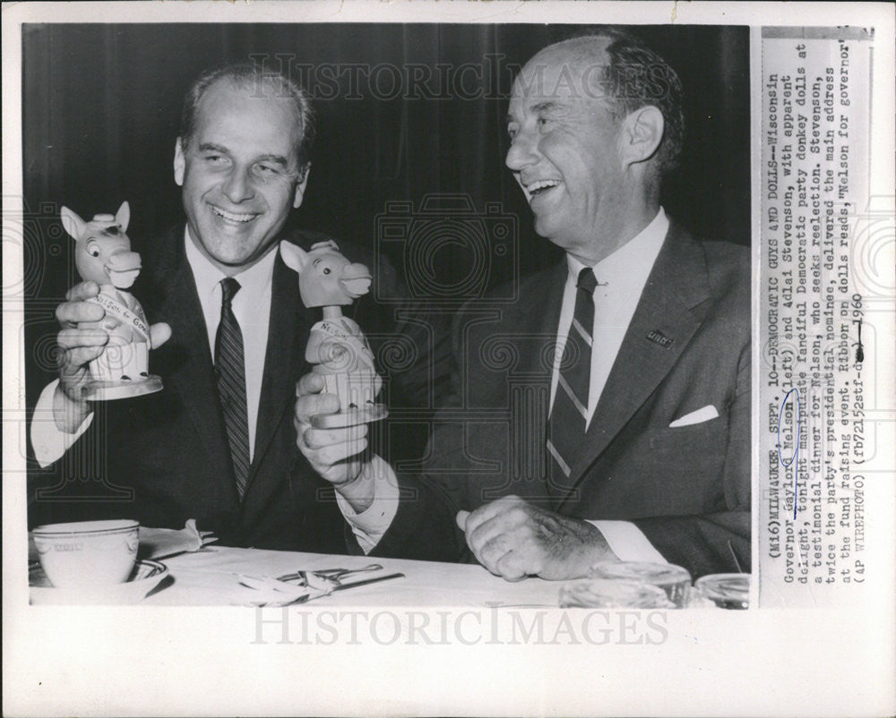 1960 Press Photo Governor Gaylord Nelson and Adlai Stevenson - Historic Images