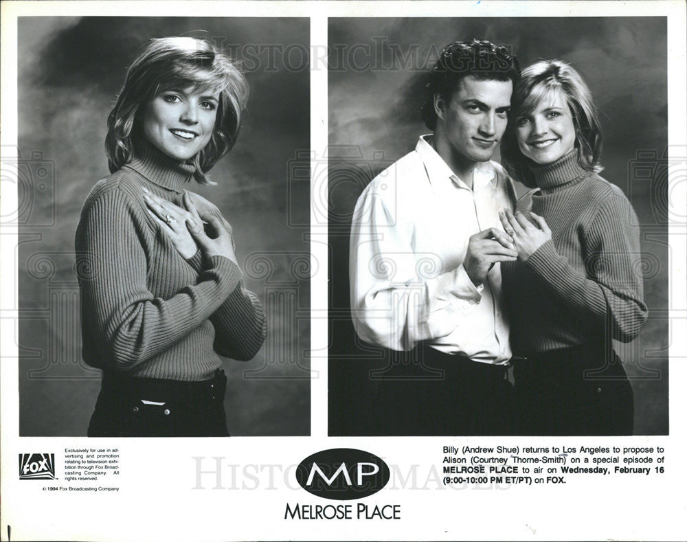 1996 Press Photo Andrew Shue and Courtney Thorne-Smith co-stars of Melrose Place - Historic Images