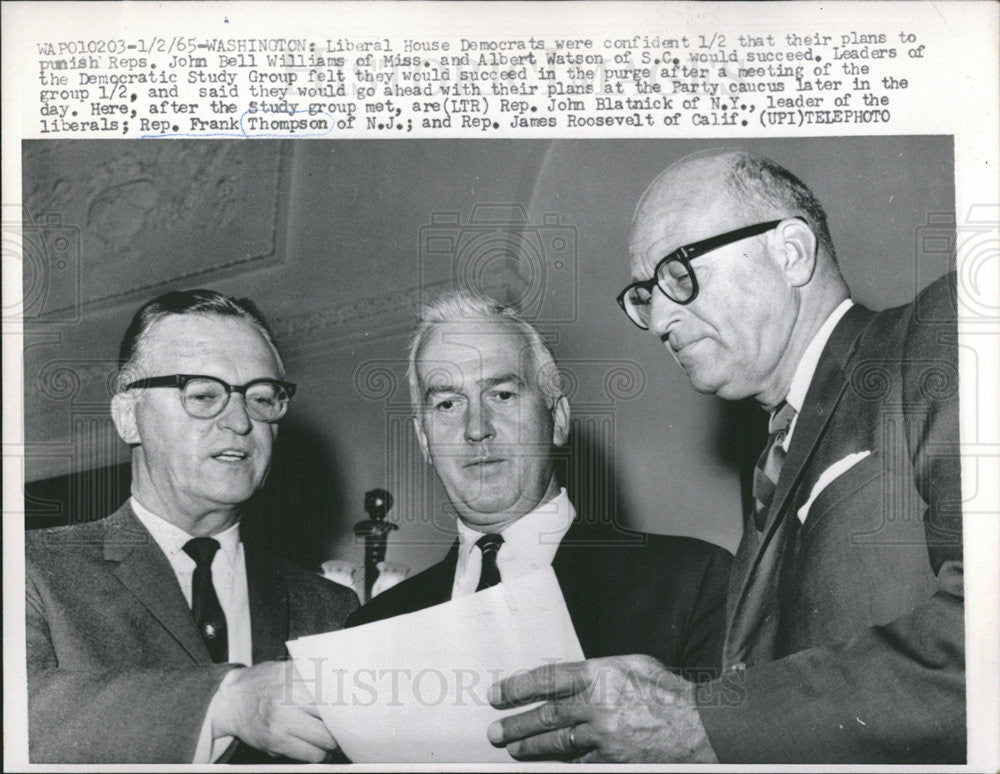 1965 Press Photo Rep. Frank Thompson, Rep. James Roosevelt &amp; Rep. John Blatnick - Historic Images