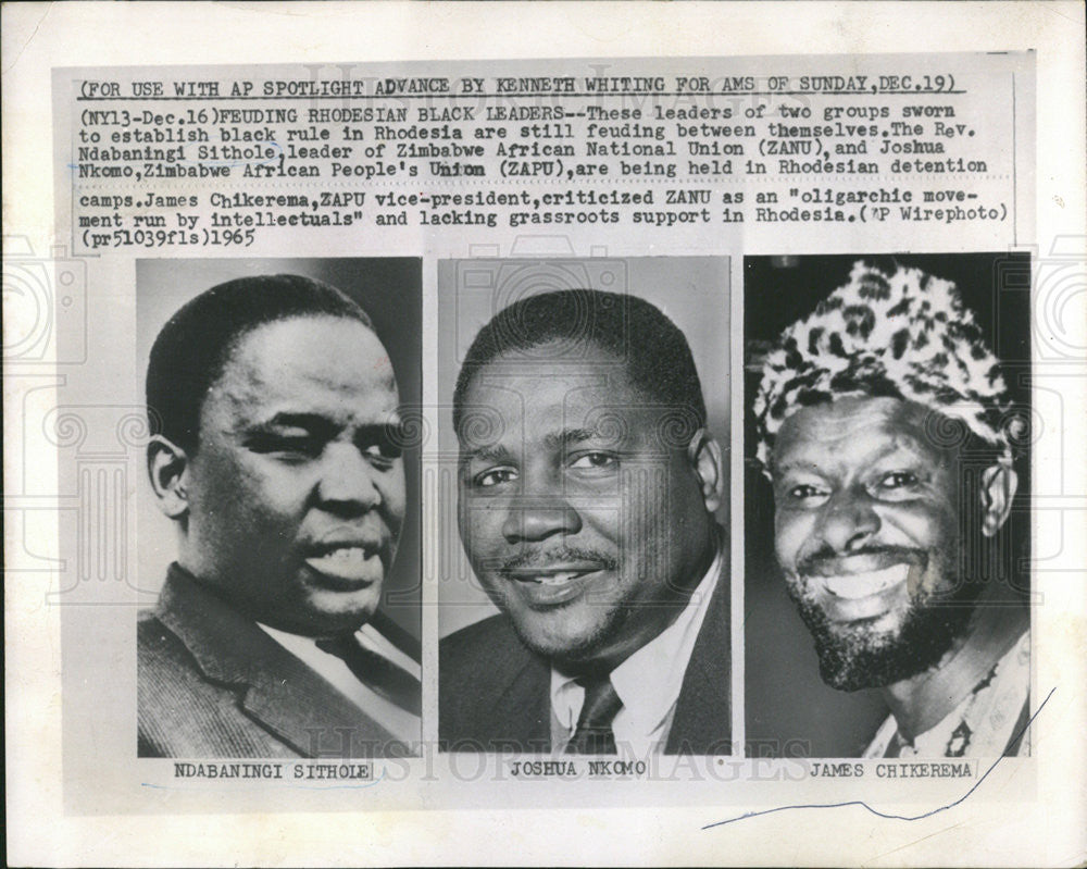 1965 Press Photo Ndabaningi Sithole, Joshua Nkomo &amp; James Chikerema - Historic Images