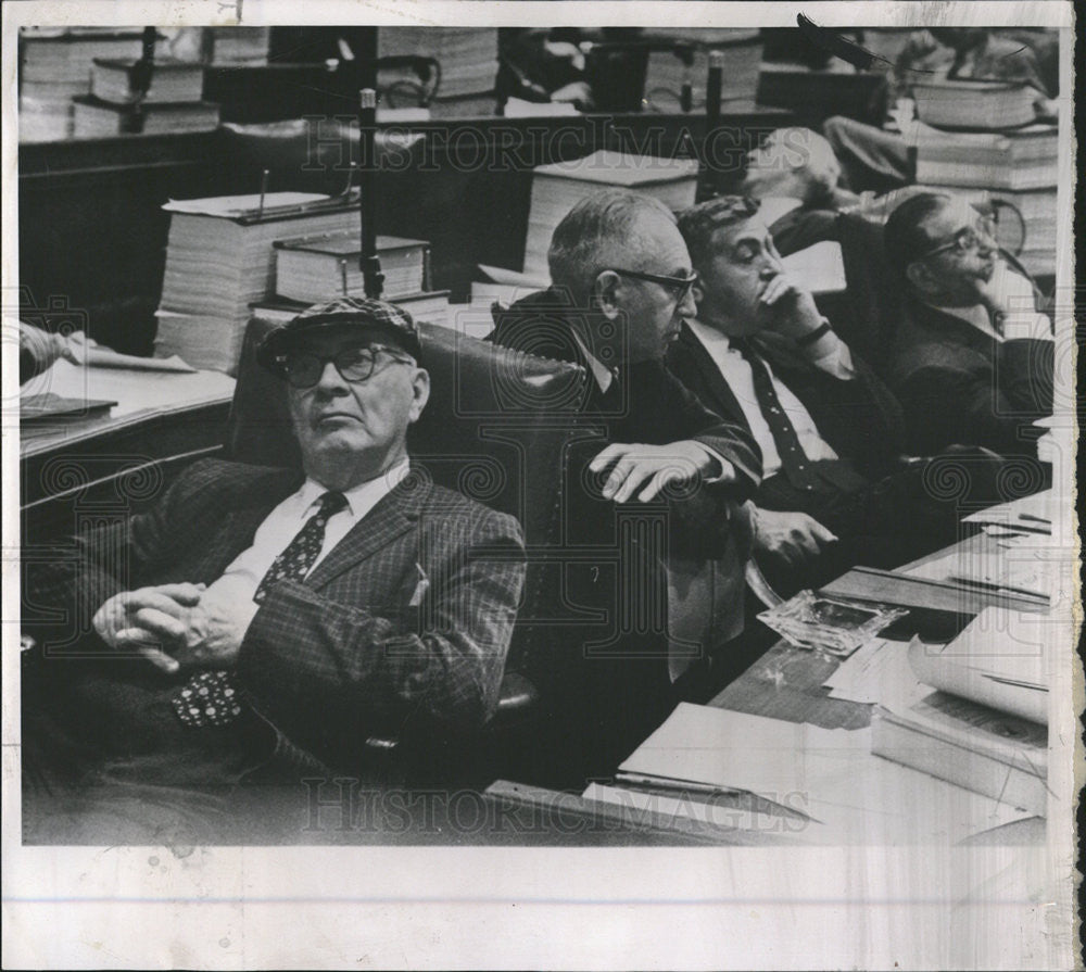 1963 Press Photo Rep Ben S.Rhodes and Colleagues listen debate on bill Sales Tax - Historic Images