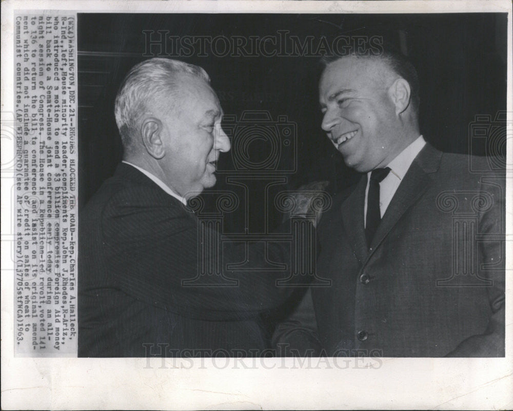 1963 Press Photo Charles Halleck US Republican leader John Rhode Senate House - Historic Images