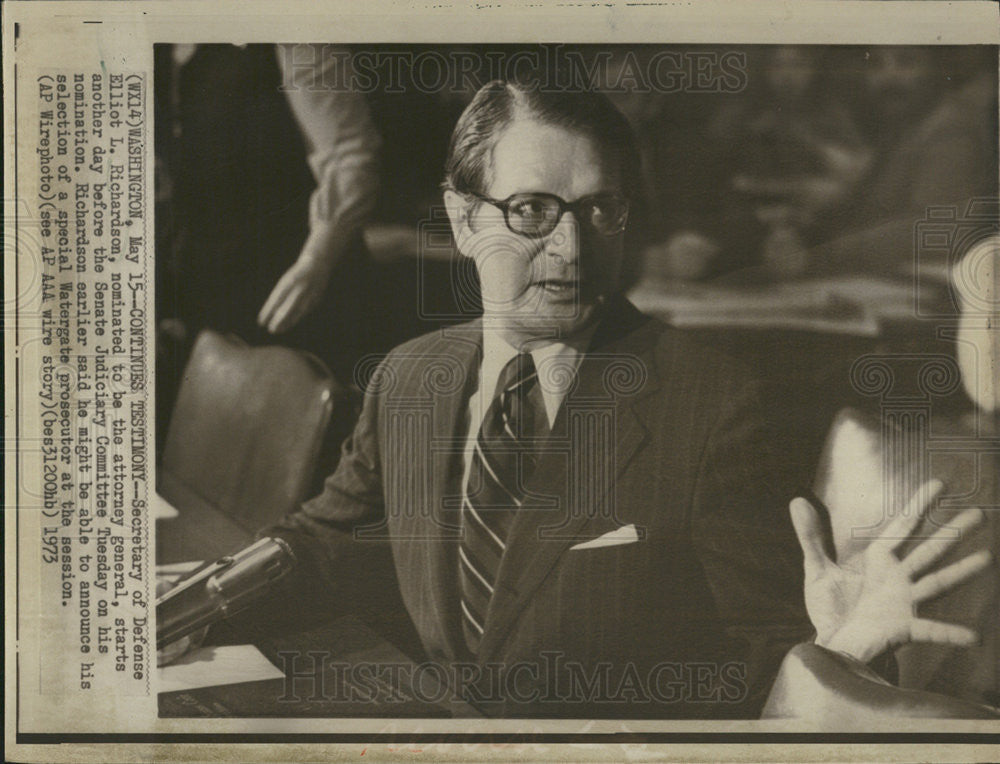 1973 Press Photo Secretary Defense Elliot L Richardson Attorney General Judge - Historic Images