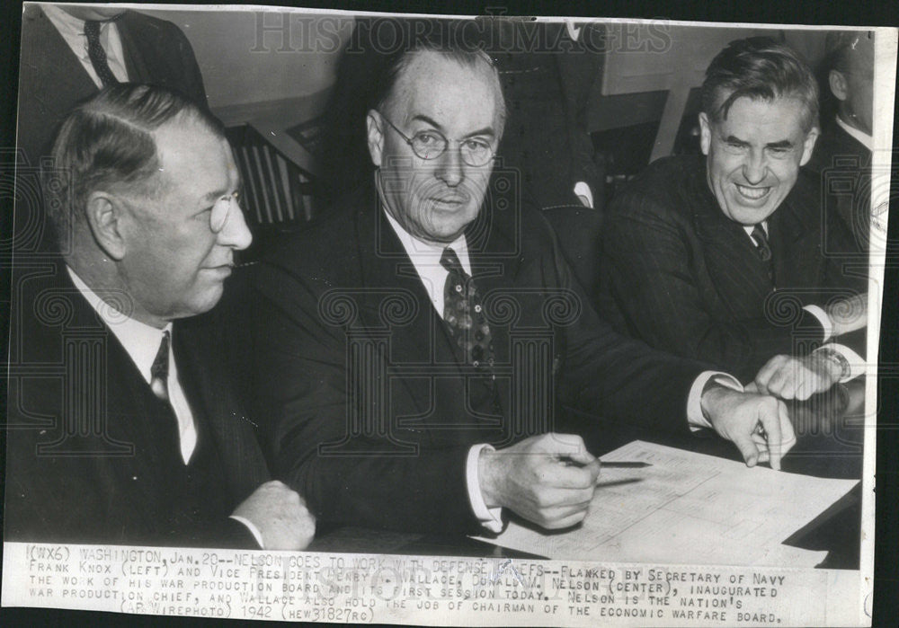 1942 Press Photo Donald Nelson, Frank Knox and Henry Wallace - Historic Images