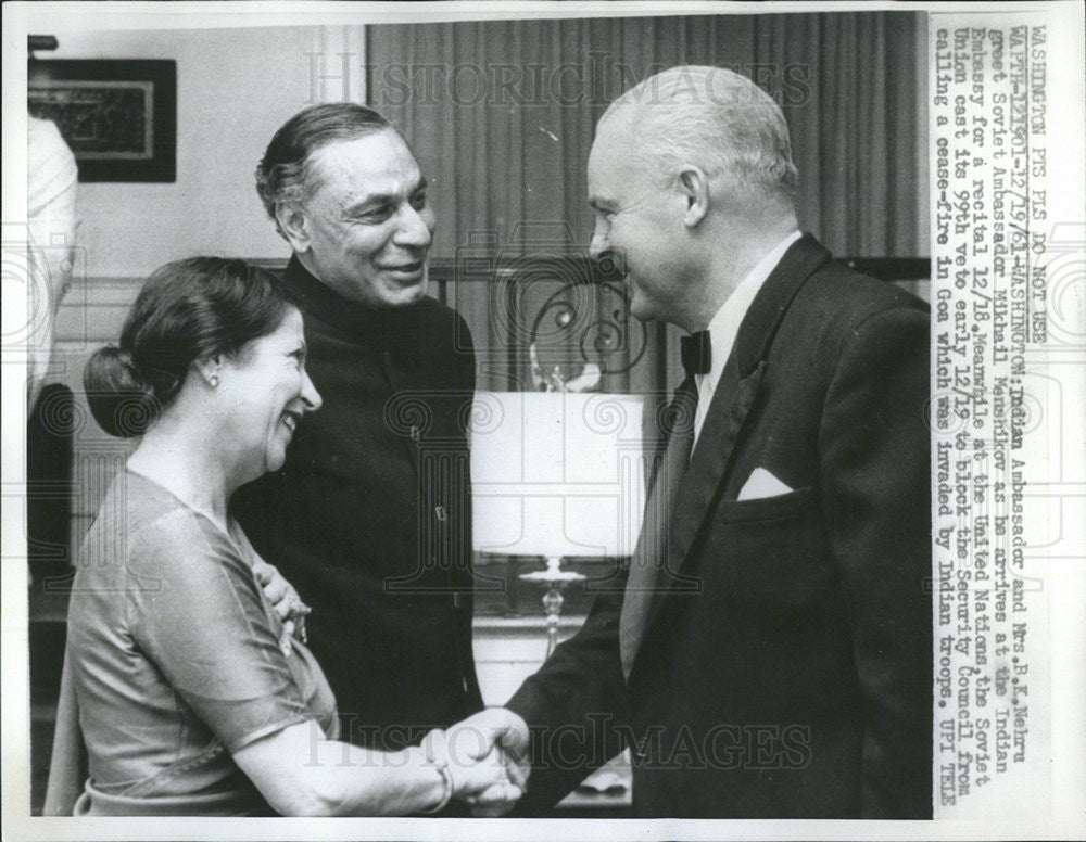 1961 Press Photo B K Nehru Indian Ambassador - Historic Images