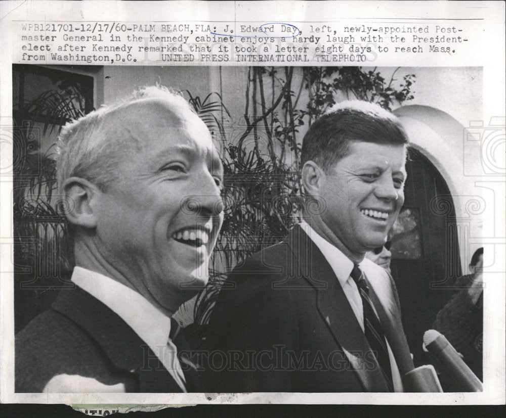 1960 Press Photo Postmaster General J Edward Day With Pres Elect John F Kennedy - Historic Images