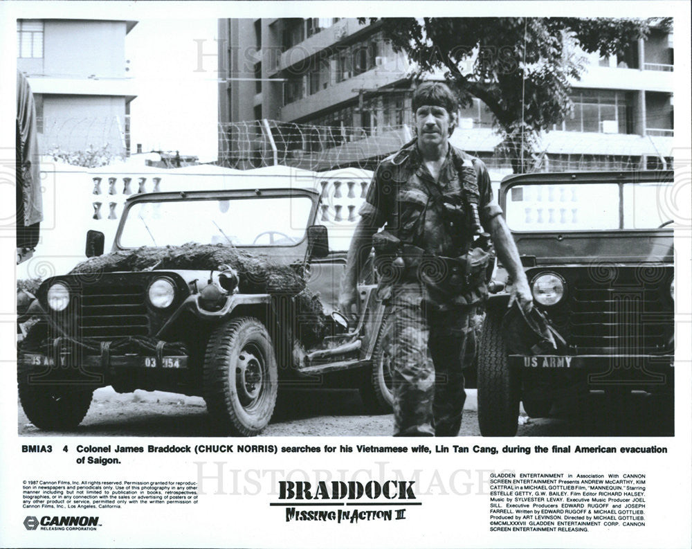 1987 Press Photo Chuck Norris Colonel James Braddock Actor - Historic Images