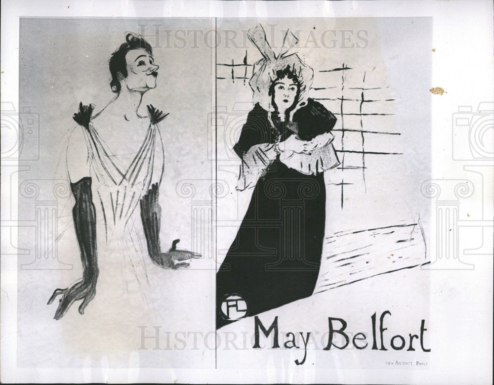 1913 Press Photo Poster Of Yvette Guilbert and May Belfort By Toulouse Lautrec - Historic Images