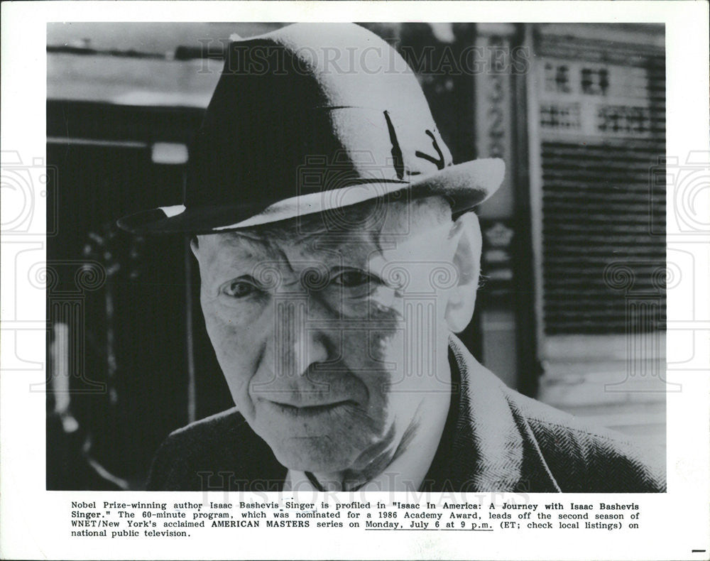 1989 Press Photo Nobel prize Author Isaac Bashevis Singer on American Masters TV - Historic Images