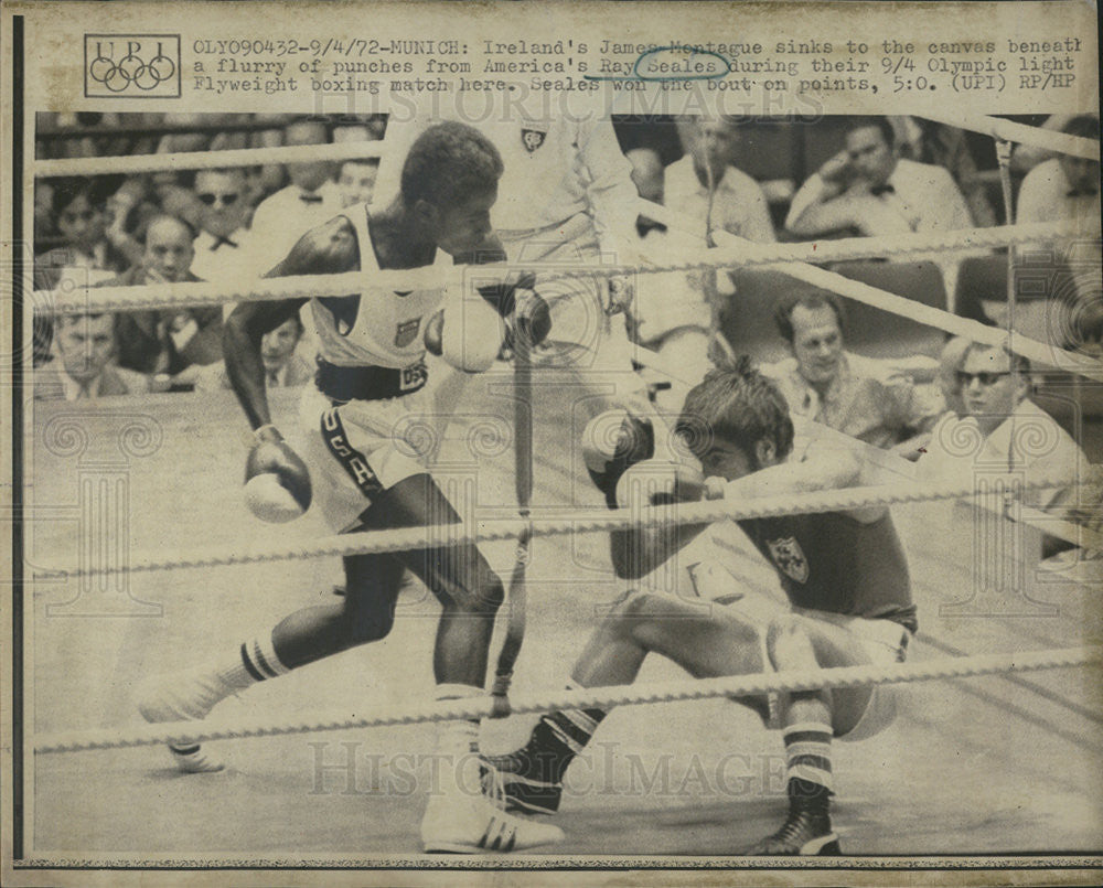 1973 Press Photo Ireland&#39;s Jamen Mentague Sinks to the canvas a flurry - Historic Images