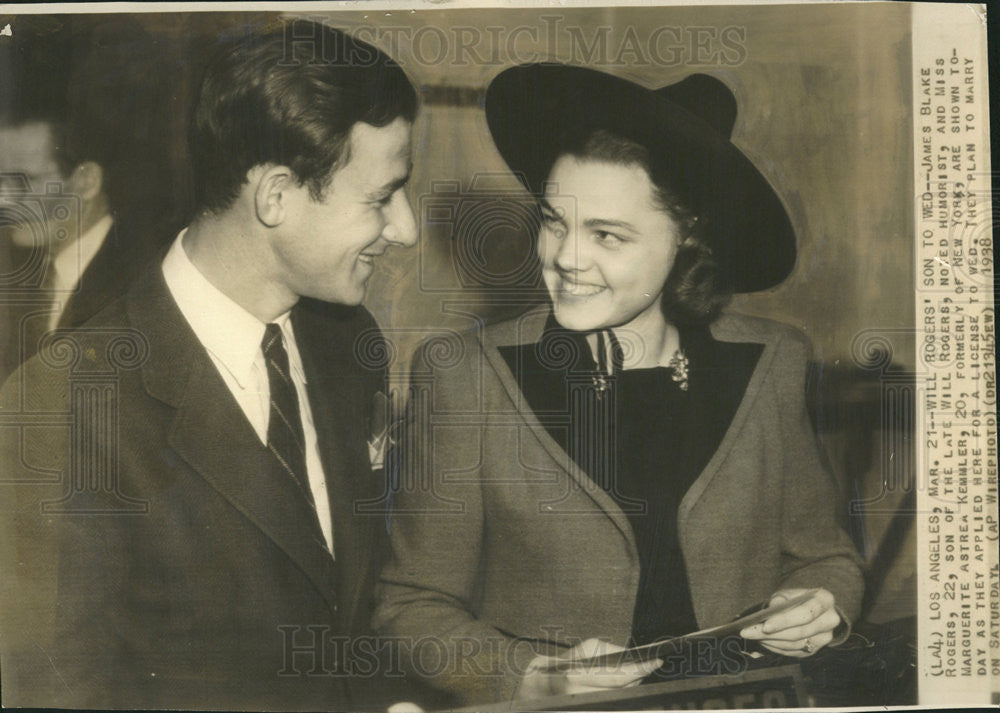 1938 Press Photo James Blake Rogers and Marguerite Astrea Kemmler engagement - Historic Images