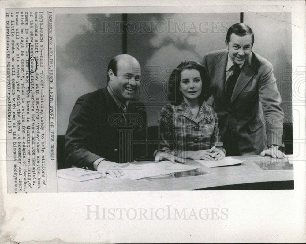 1971 Press Photo Today show Hugh Downs,Barbara Walters &amp; Joe Garagiola - Historic Images