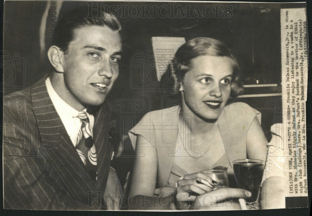 1938 Press Photo Franklin D. Roosevelt Jr. Mrs. Nicholas Ridgely DuPon ...