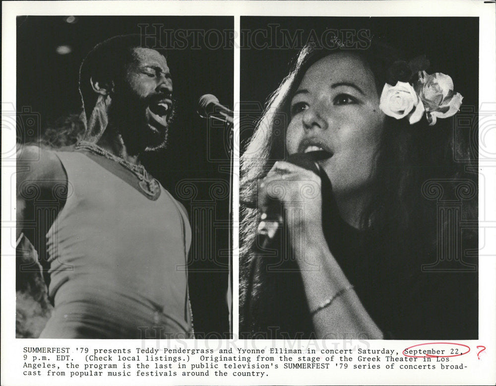 1979 Press Photo Teddy Pendergrass Yvonne Elliman concert - Historic Images