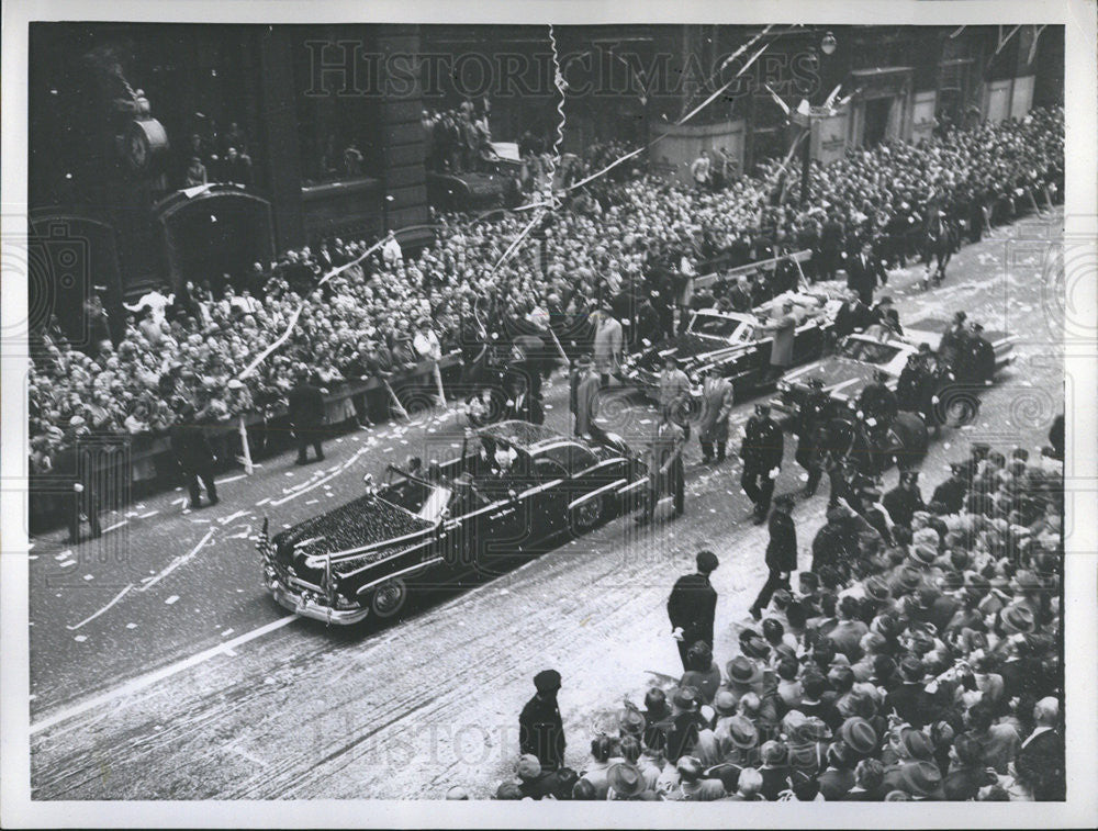 1957 Press Photo Ticker tape parade for Queen Elizabeth &amp; Prince Philip - Historic Images