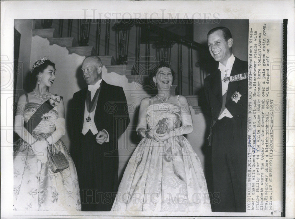 1957 Press Photo Pres. & Mrs. Eisenhower, Queen Elizabeth & Prince Philip - Historic Images