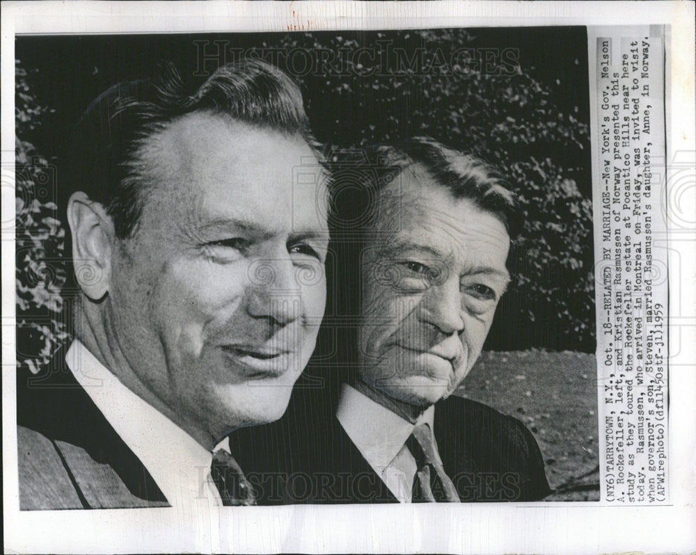 1959 Press Photo New York Gov. Nelson Rockefeller Kristian Rasmussen Norway - Historic Images