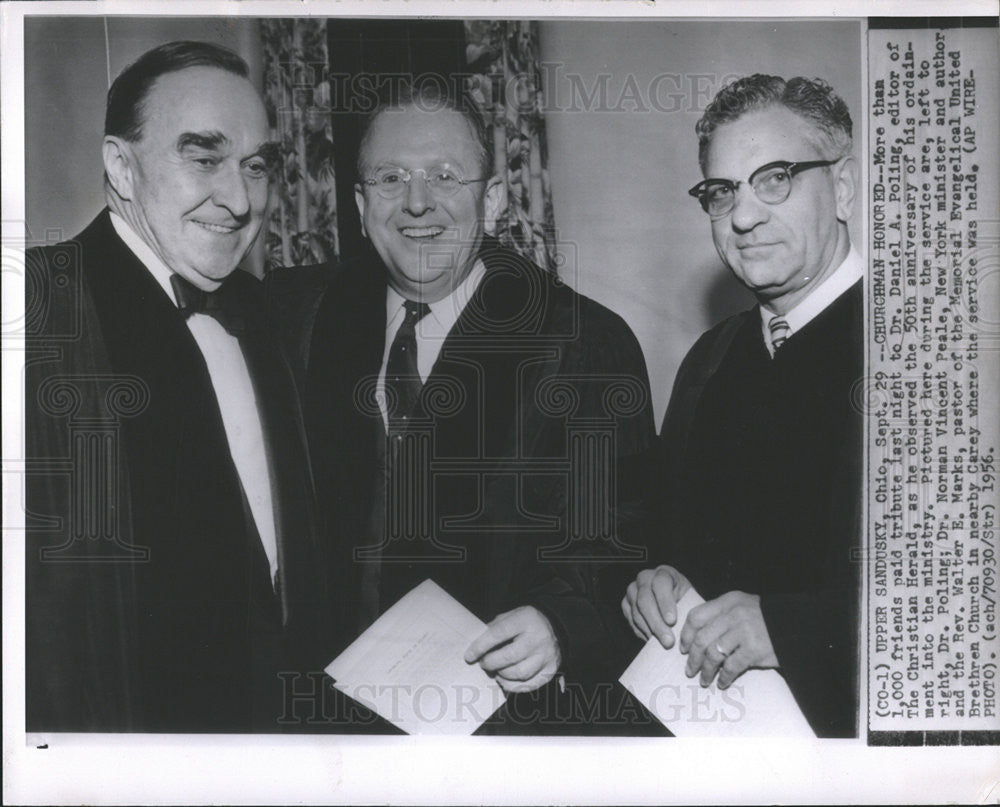 1956 Press Photo Daniel Poling Norman Vincent Peale Minister Walter Marks - Historic Images