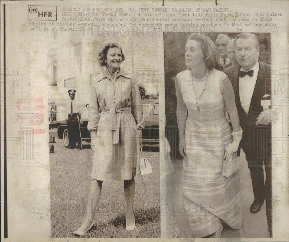 1974 Press Photo First Lady Betty Ford Mrs Nelson Rockefeller Casual Fashion - Historic Images