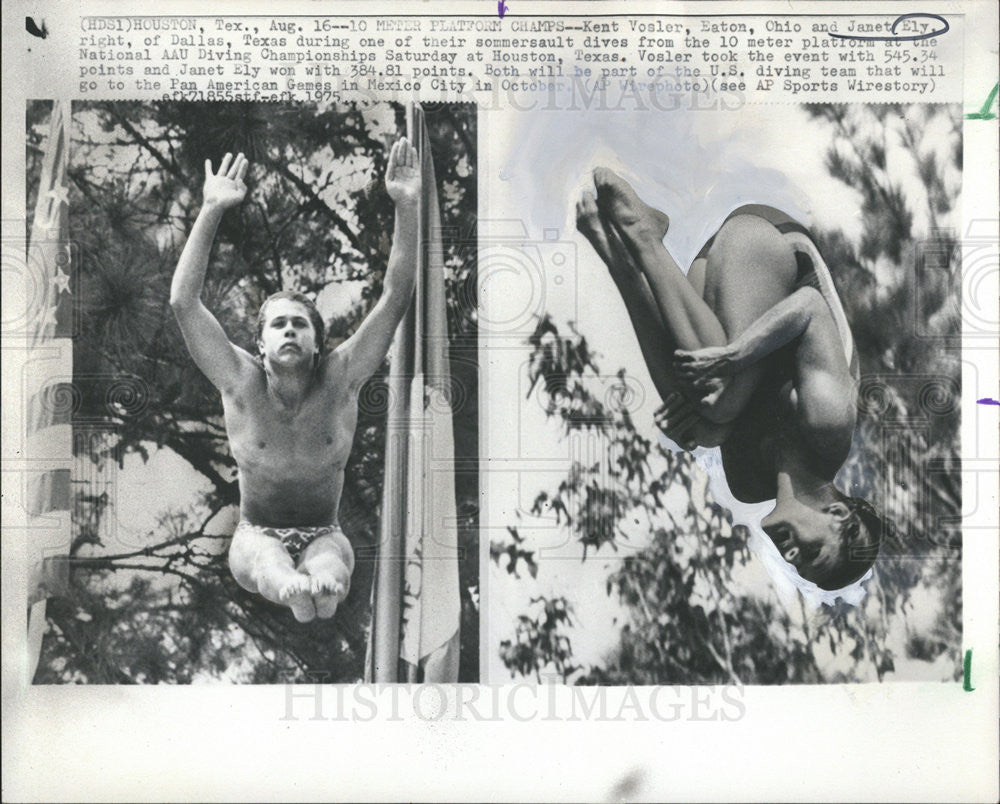 1975 Press Photo Kent Vosler Janet Ely Diving - Historic Images