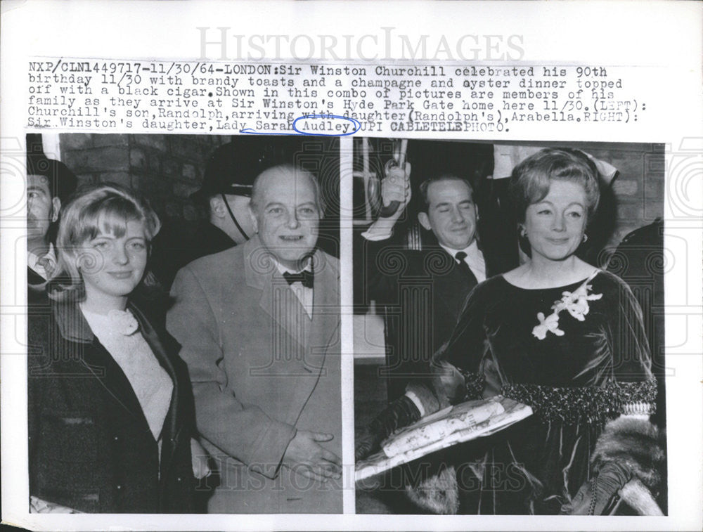 1964 Press Photo Winston Churchill Birthday Party Randolph &amp; Arabella Churchill - Historic Images