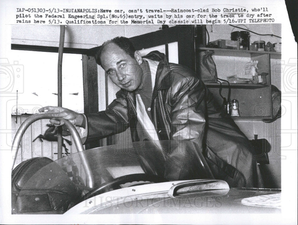 1959 Press Photo Driver Bob Chrisitie Pilow Federal Engineering Spl. No 65 Car - Historic Images