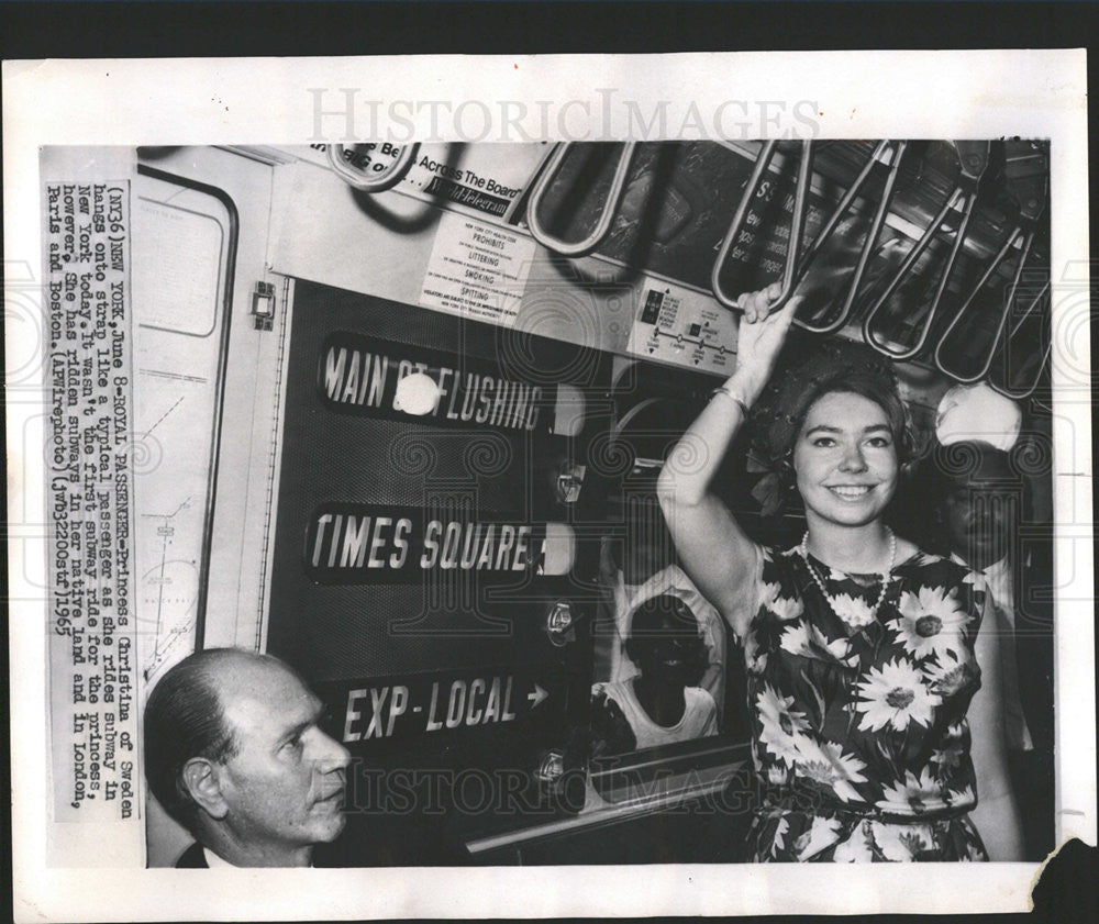 1965 Press Photo Princess Christina Sweden Riding New York Subway - Historic Images