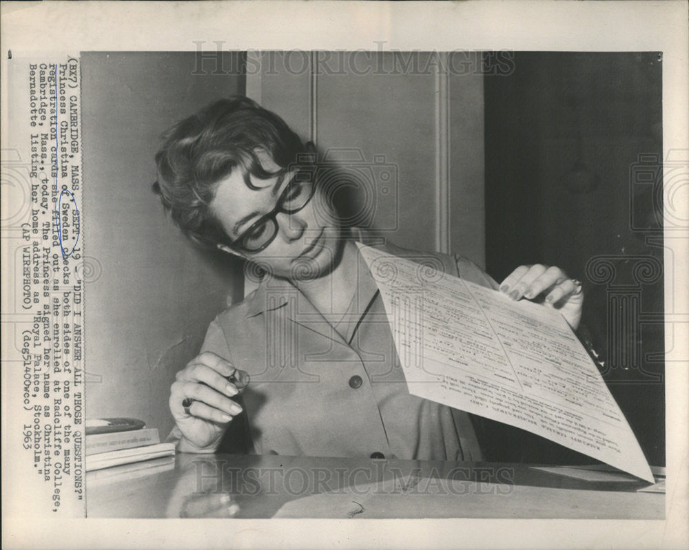 1963 Press Photo Princess Christina Sweden Registering Radcliffe College - Historic Images