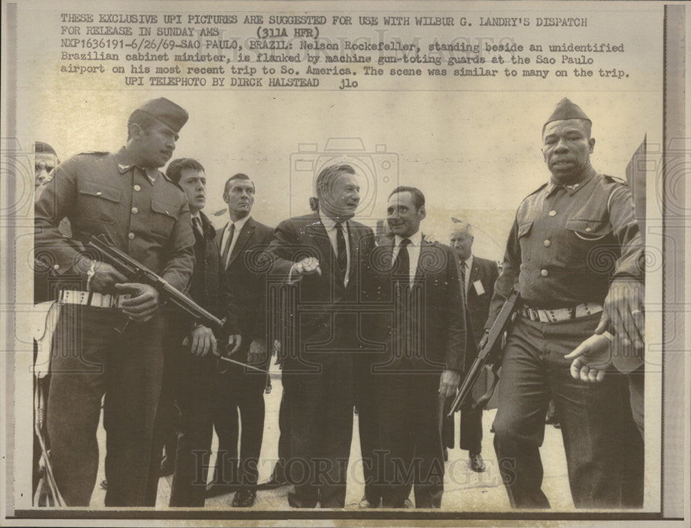 1969 Press Photo Nelson Rockefeller, Standing Beside an Unidentified Brazilian - Historic Images