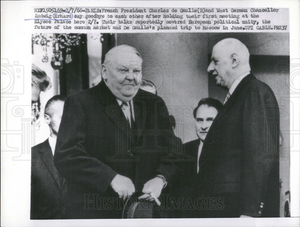 1964 Press Photo French President Charles de Gaulle and West German Chancellor - Historic Images