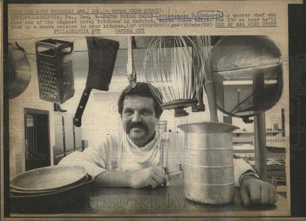 1975 Press Photo Chef Friedemann P Erhardt Master Chef Hotel Kitchens - Historic Images