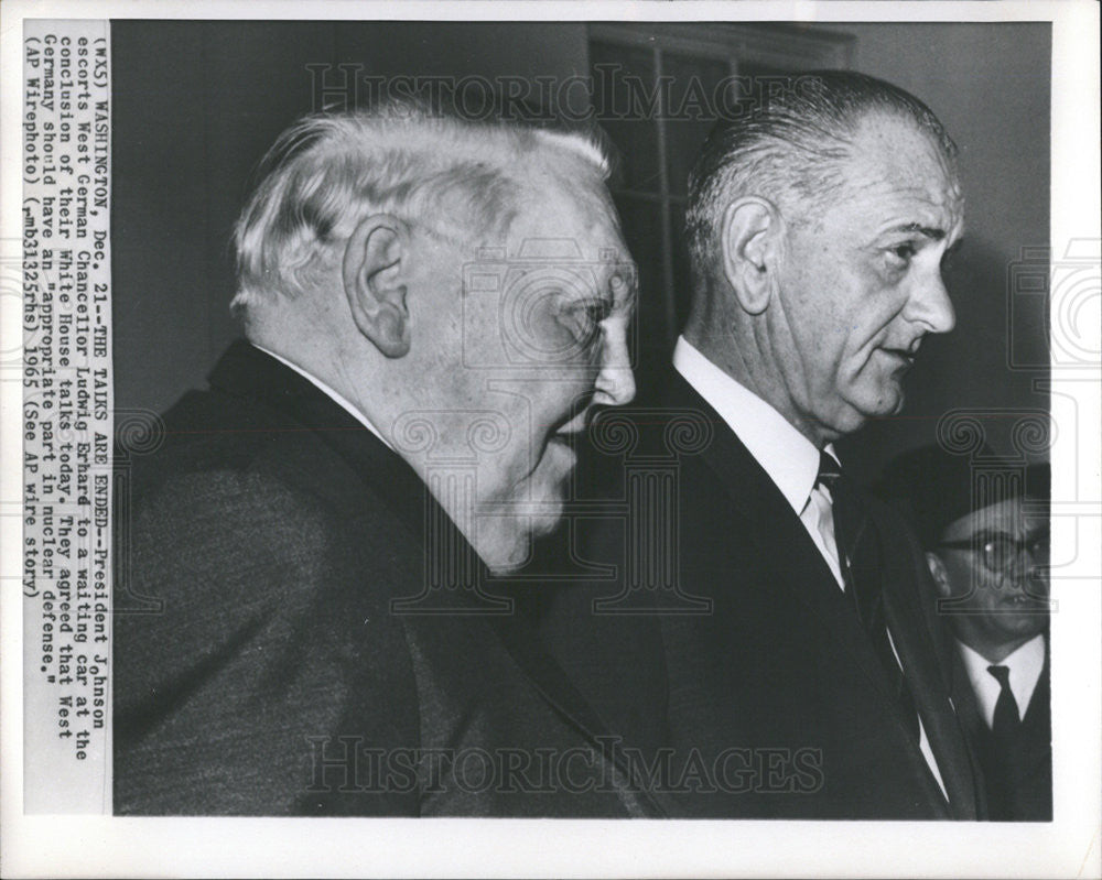 1965 Press Photo President Johnson &amp; West German Chancellor Ludwig Erhard - Historic Images