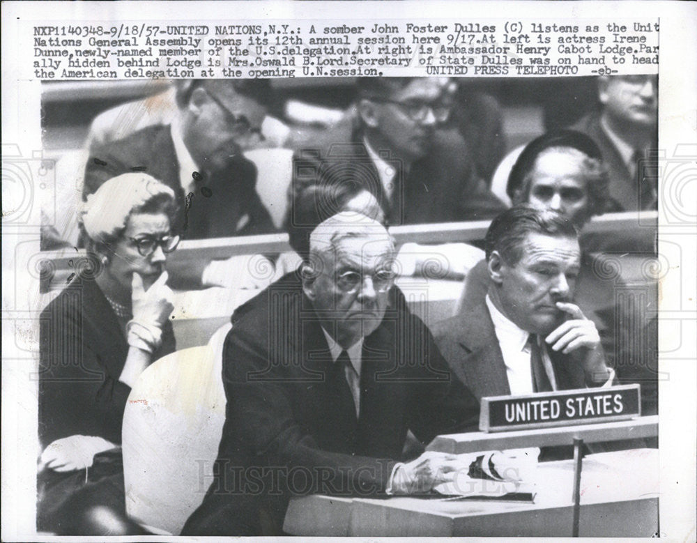 1957 Press Photo Irene Dunne at the United Nations - Historic Images