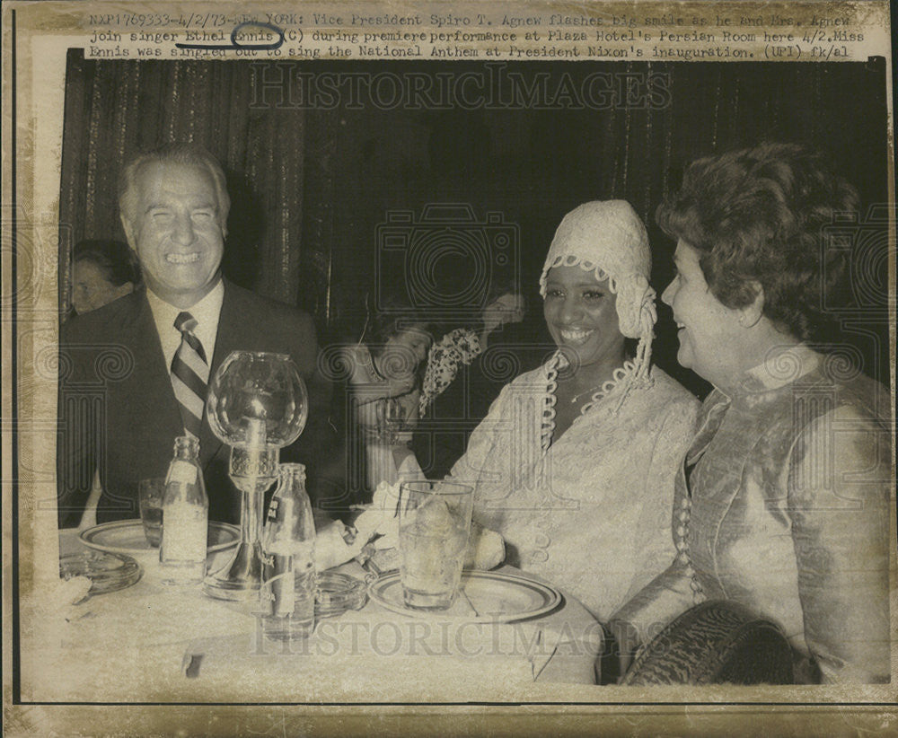 1973 Press Photo Vice Pres Agnew &amp; Ethel Ennis at Nixon Inuagaration - Historic Images