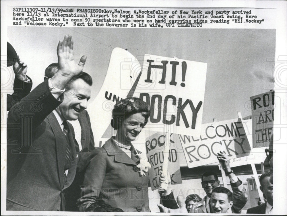 1959 Press Photo Nelson Rockefeller US 41st President wife arrive International - Historic Images