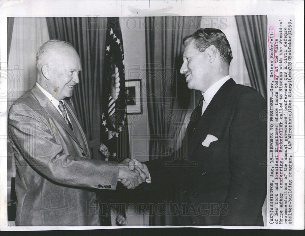 1959 Press Photo Nelson Rockefeller New York Governor With Dwight Eisenhower - Historic Images