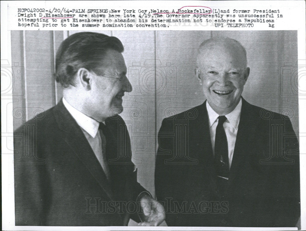 1964 Press Photo NY Governor Nelson Rockefeller &amp; Former President Eisenhower - Historic Images